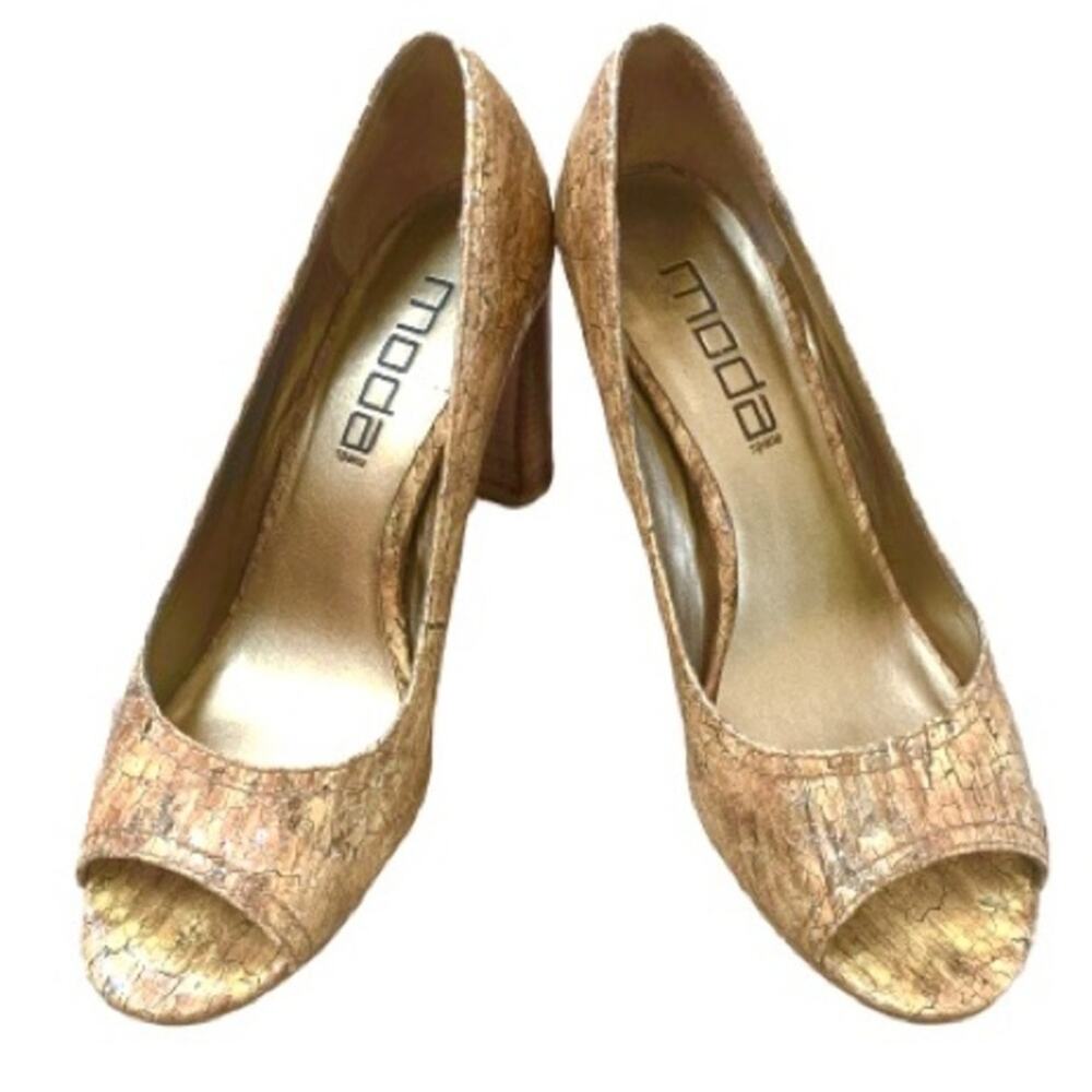 Moda Spana Pumps open toe wood grain design vintage